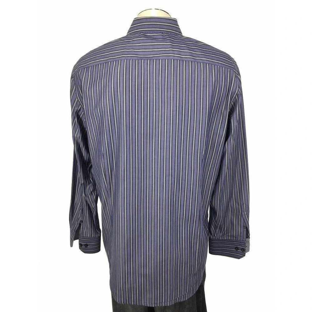 Banana Republic Slim Fit Button Shirt XL 17 17.5‎ Black Blue Stripe Mens